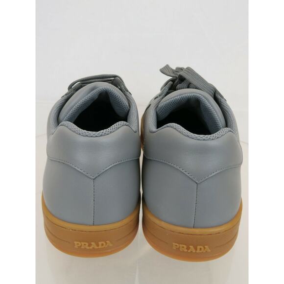 NIB PRADA 4E3501 GRAY LEATHER LACE UP LOGO LOW TOP SNEAKERS 7.5 / US 8.5 ITALY - Picture 3 of 12